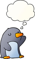 cartoon penguin with thought bubble in smooth gradient style