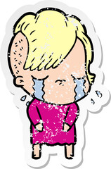 Obraz premium distressed sticker of a cartoon crying girl