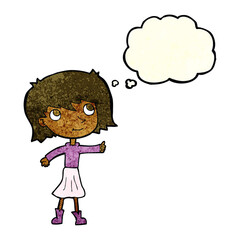 Obraz na płótnie Canvas cartoon happy girl with thought bubble