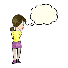 cartoon pretty girl with thought bubble