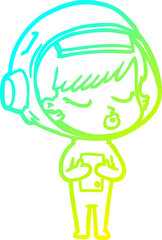 cold gradient line drawing of a cartoon pretty astronaut girl