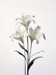 Minimalist lily flower with a monochromatic, clean color scheme and geometric shapes for the petals and leaves, a modern and sleek atmosphere.