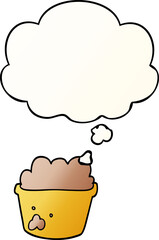 cartoon plant pot of earth with thought bubble in smooth gradient style