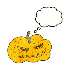 freehand drawn thought bubble textured cartoon halloween pumpkin