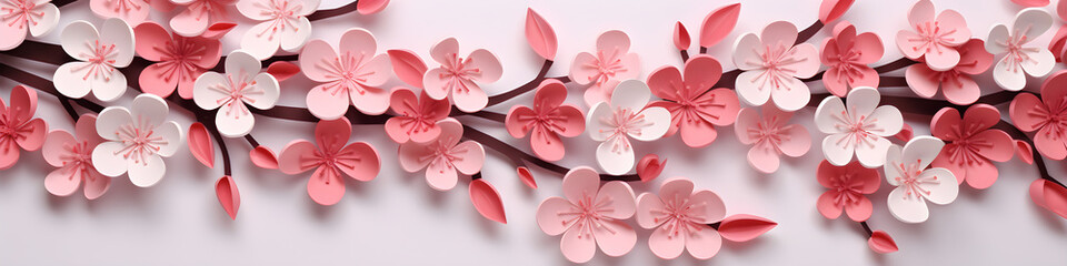 paper cut craft cherry blossom flowers background banner