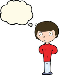 cartoon worried man with thought bubble