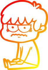 warm gradient line drawing of a annoyed cartoon boy