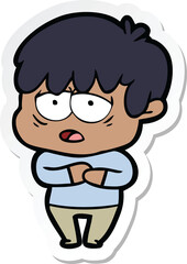 sticker of a cartoon exhausted boy