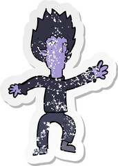 retro distressed sticker of a cartoon vampire