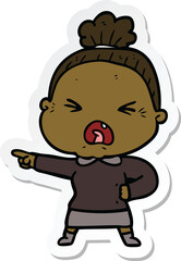 sticker of a cartoon angry old woman