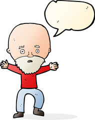 cartoon panicking old man with speech bubble