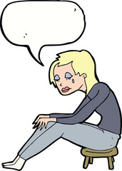 cartoon crying woman with speech bubble