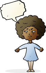cartoon bitter old woman with speech bubble