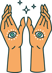 iconic tattoo style image of mystic hands