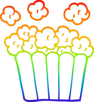 rainbow gradient line drawing of a cartoon popcorn