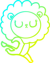 cold gradient line drawing of a cartoon running lion