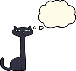 cartoon black cat with thought bubble