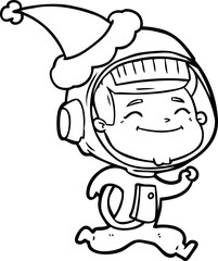 happy hand drawn line drawing of a astronaut wearing santa hat