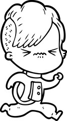 cartoon annoyed hipster girl wearing space suit