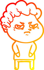 warm gradient line drawing of a cartoon angry man