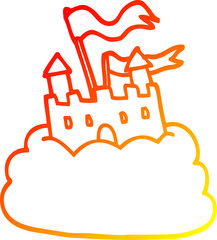 warm gradient line drawing of a cartoon castle on cloud