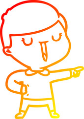 warm gradient line drawing of a cartoon happy boy