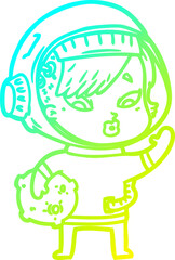 cold gradient line drawing of a cartoon astronaut woman