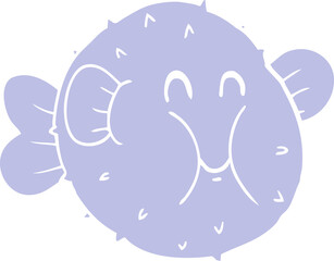 flat color style cartoon puffer fish