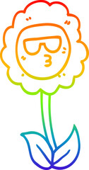 rainbow gradient line drawing of a cartoon flower