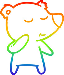 rainbow gradient line drawing of a cartoon polar bear considering