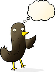 funny cartoon bird with thought bubble