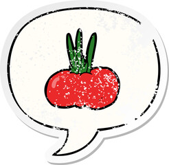 cartoon vegetable with speech bubble distressed distressed old sticker