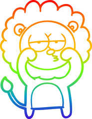 rainbow gradient line drawing of a cartoon bored lion