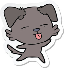 sticker of a cartoon dog sticking out tongue