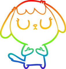 rainbow gradient line drawing of a cute cartoon dog