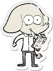 distressed sticker of a happy cartoon elephant
