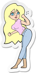 sticker of a cartoon woman raising fist