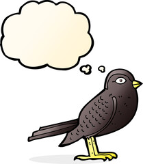 cartoon garden bird with thought bubble