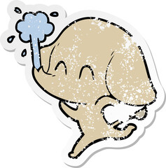 distressed sticker of a cute cartoon elephant spouting water