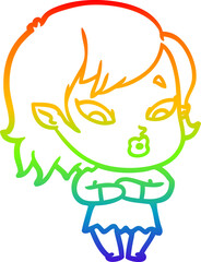 rainbow gradient line drawing of a cute cartoon vampire girl