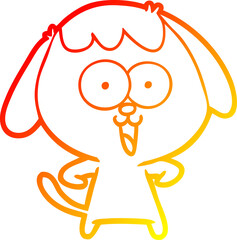 warm gradient line drawing of a cute cartoon dog