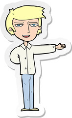 sticker of a cartoon man gesturing welcome