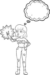 freehand drawn thought bubble cartoon rock girl