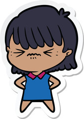 sticker of a annoyed cartoon girl