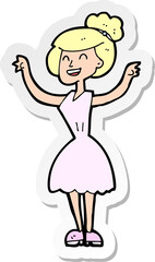 sticker of a cartoon woman with raised arms