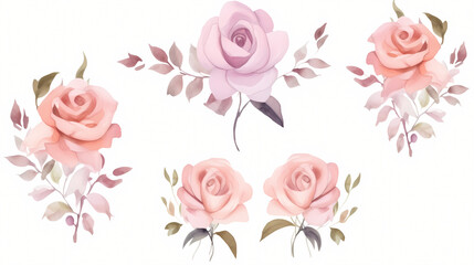 
Pink rose flower bouquet collection with watercolo, decorative flower background pattern, PPT background