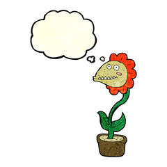 cartoon monster plant with thought bubble