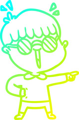 cold gradient line drawing of a cartoon boy wearing spectacles