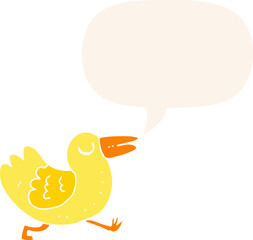 cartoon bird with speech bubble in retro style