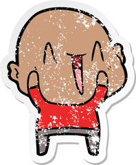 distressed sticker of a happy cartoon bald man